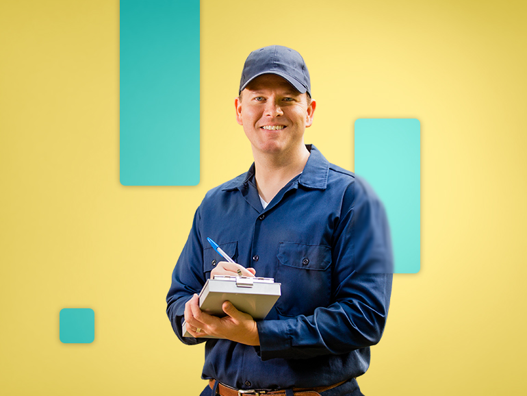 male electrician utility worker blue uniform with blue cap