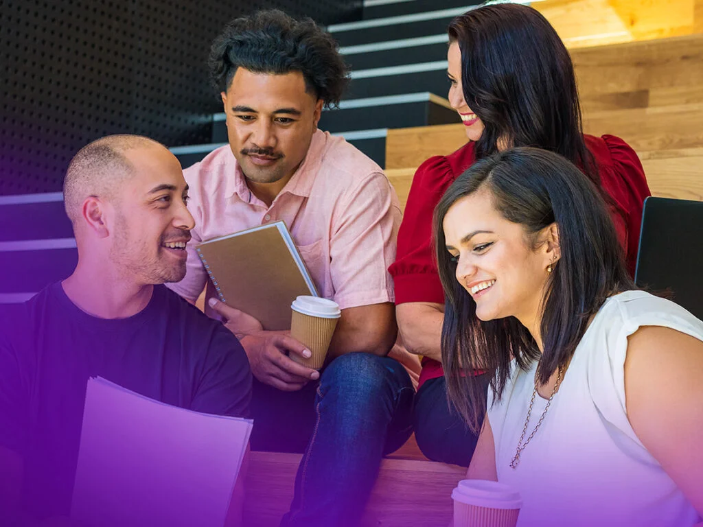 group of people drinking coffee and talking