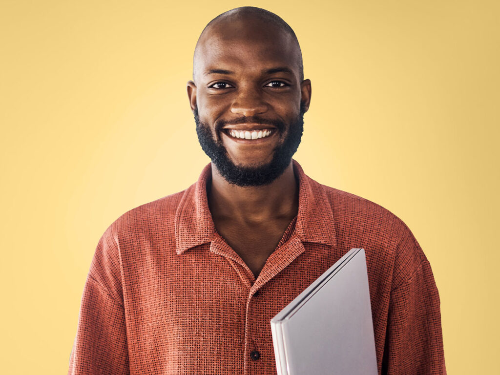 man wearing orange button down shirt