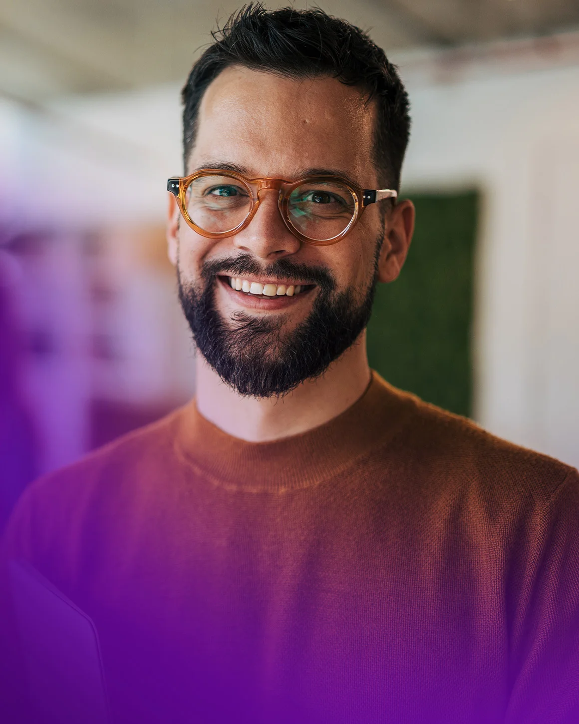 man wearing orange glasses