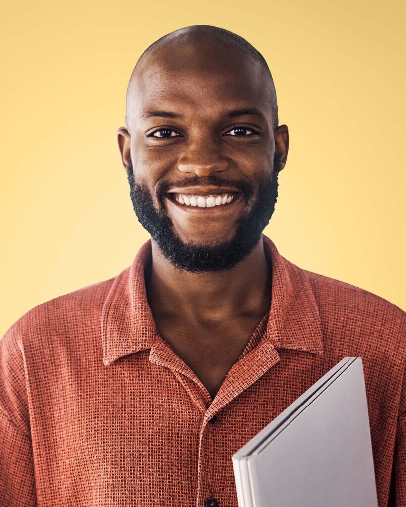 man wearing orange button down shirt